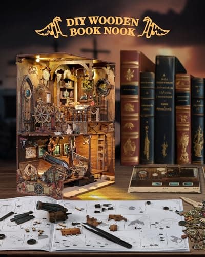 Quanquer DIY Book Nook Kit pour Adultes_avec Protection Anti-poussière et lumière LED 3D Maison de poupées Miniature en Bois BookNook Fantasy_Creativity Cadeau pour Ados (Age of Sail)