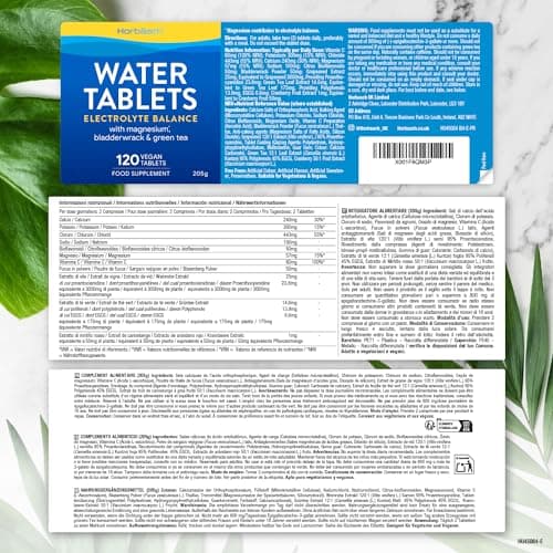 Retention D'Eau Drainant Puissant | 120 Comprimés Vegan | Electrolyte Complex Avec Magnésium Thé Vert et Fucus | Water Balance Supplements | par Horbaach