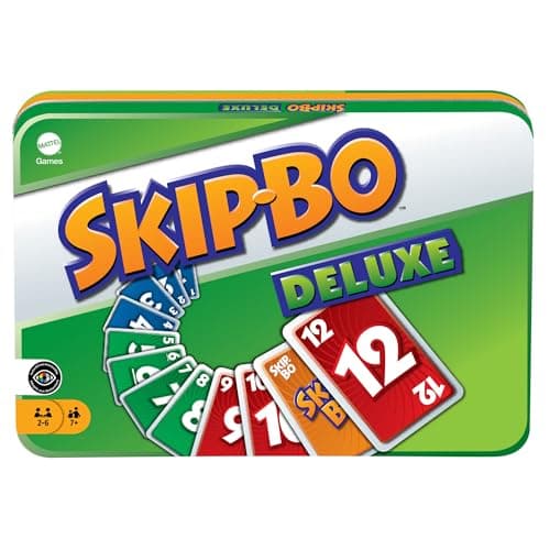 Mattel Games, Skip-Bo Deluxe avec Boîte Métallique Spéciale - Jeu de Cartes pour Toute la Famille, Par les Créateurs de UNO, À Partir de 7 Ans, L3671