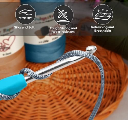 Estcoo Corde en Polyester, 250m Fil de Crochet, Corde en Premium Polypropylène avec des Ciseaux et des Crochet, pour Travaux Manuels, Déco de Maison,Assiettes de Table, Sac à Main, Bleu Foncé