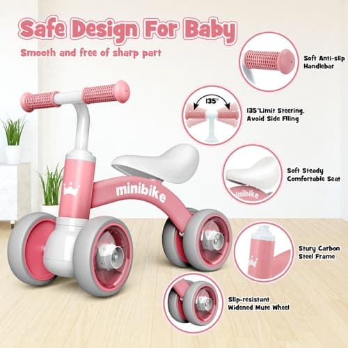 HappyGoLucky Draisienne 1 2 Ans, Jeux Bebe 1-2 Ans Jouets Enfant Draisiennes avec Quatre Roues éclairées Mini Bike Cadeau Bebe Fille Premier Cadeau Anniversaire Fille
