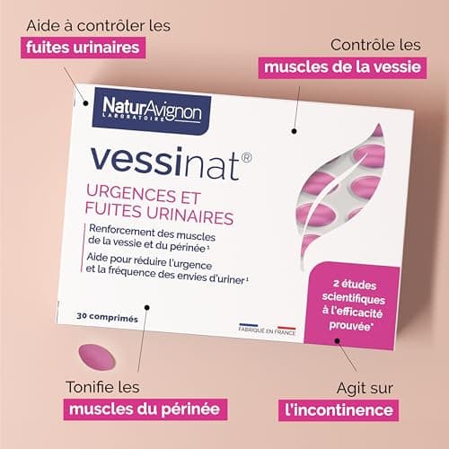 Laboratoire NaturAvignon Vessinat | Urgences & Fuites urinaires | Double action sur les muscles vessie & périnée | Pépins de courge + graines de soja | Fabriqué en France | 30 comprimés (1mois)