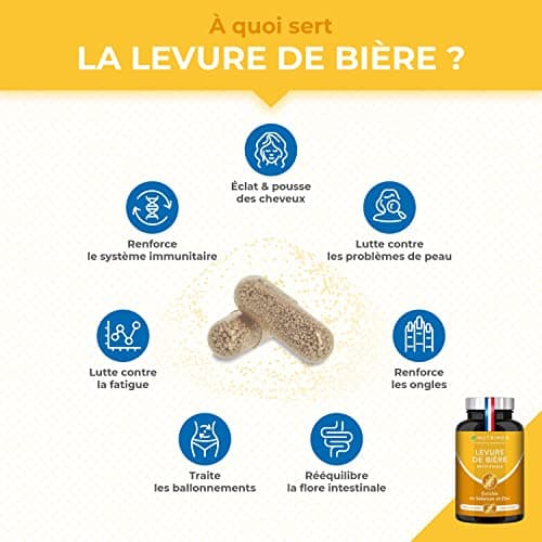 LEVURE Active DE BIERE REVIVIFIABLE - Complément Alimentaire Cheveux, Ongles & Peau - Enrichie en Zinc & Sélénium - Facilite le Transit - 90 Gélules Vegan - Nutrimea - Fabriqué en France