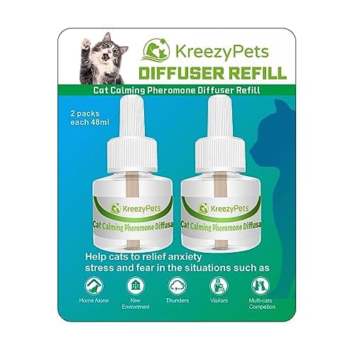 KreezyPets Recharge diffuseur apaisant pour chats lot de 2, phéromones apaisantes aident les chats à se détendre et à soulager l'anxiété, durent 60 jours