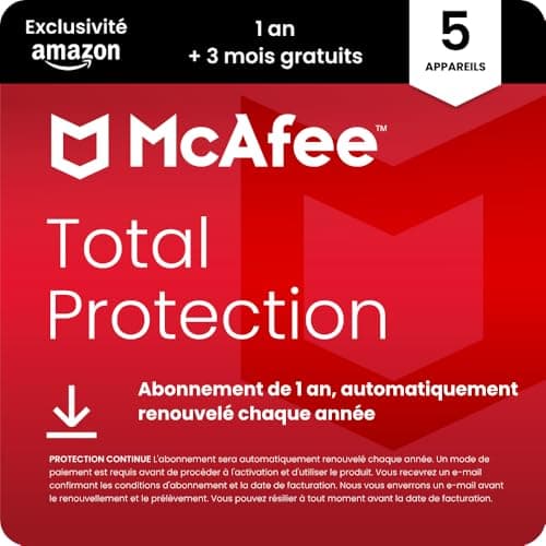 McAfee Total Protection 5 appareils 2025 | 15 mois |VPN sécurisé, logiciel de sécurité avec antivirus, gestionnaire de mots de passe et surveillance de l'identité | Téléchargement