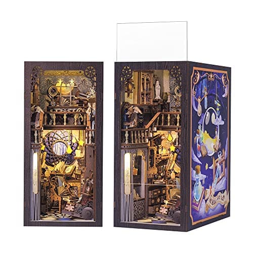 CUTEBEE DIY Book Nook Kit avec Housse de Protectio, de Maison de Poupées Miniatures avec Meubles et Lumière LED,Puzzle 3D en Bois,Serre-Livres d'art, modèles pour Adultes à Construire(RK02B)