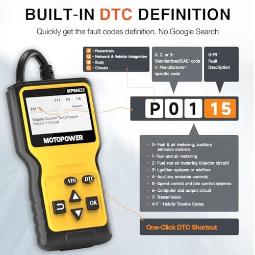 MOTOPOWER MP69033 OBD2 Scanner Universel Lecteur de Code d'erreur de Moteur, Outil de Diagnostic Can pour Tous Les protocoles OBD II Voitures Depuis 1996, jaune
