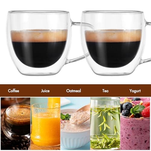 ALLOMN Lot de 2 tasses à café à double paroi, 250 ml, cappuccino, latte, macchiato avec poignée, résistantes à la chaleur, pour café, thé, lait, jus, crème glacée