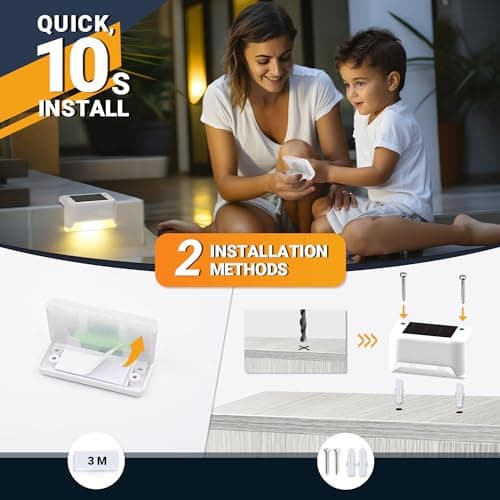 GIGALUMI Lot de 8 Lampes Solaires pour Escaliers Extérieurs, Éclairage Extérieur Solaire,Étanche Lampes Solaires pour Clôture, Escalier, Marches, Cour(Blanc,Blanc Chaud)