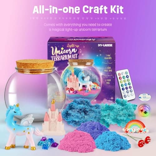 DIY-LAOESE Cadeaux Licorne – Kit de Terrarium – Cadeau d'anniversaire pour Filles âgées de 4 5 6 7 8-12 Ans – Jouets Licorne – Kit d'art et d'artisanat pour Enfants