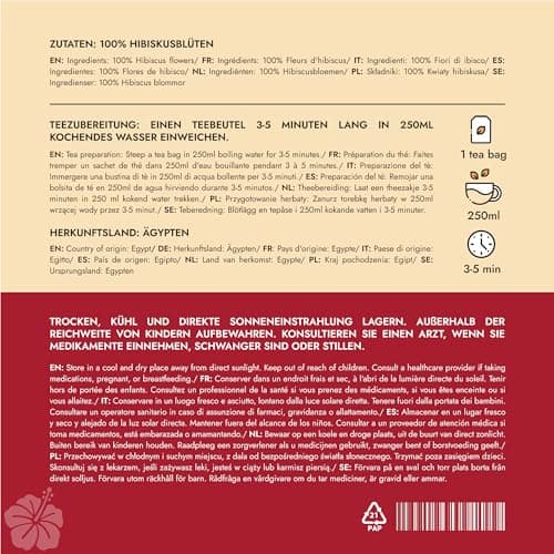 Thé Hibiscus d'Alpi Nature, 120 Sachets de Thé à l'Hibiscus, 120g (6 Boîtes de 20 Sachets de Thé de 1g), Fleurs d'Hibiscus Séchées pour Préparer des Tisanes et du The Hibiscus, Hibiscus Seche