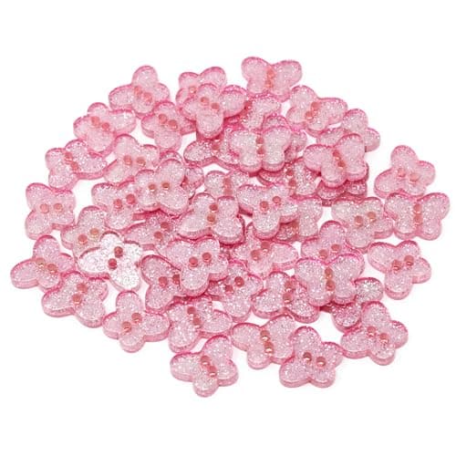 Lot de 50 boutons en résine Motif papillon Rose pailleté 13 mm
