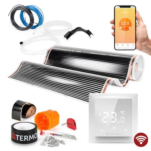 Termofol Chauffage Electrique par le Sol Set - Tapis Chauffant avec H6 Wifi Thermostat 230V - Chauffage d'appoint Puissance 140W/m2 - Surface 24 m2 - Plancher Chauffant Electrique