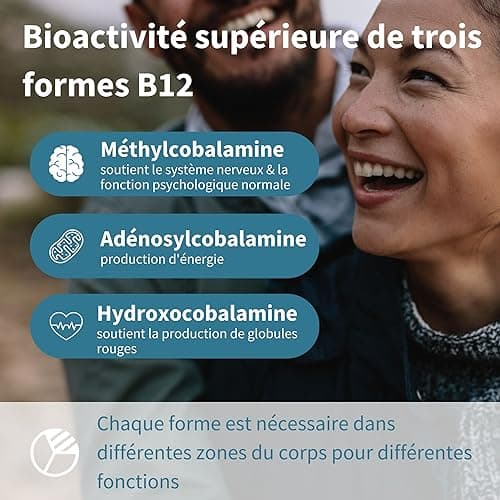 Vitamine B12 1000 mcg Sublinguale avec Adénosylcobalamine et Méthycobalamine, Haute Absorption, Sans Sucre, Arôme Naturel de Fraise & Vegan, 180 Petits Comprimés – par Igennus