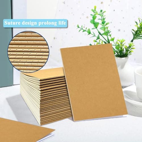 DWIYITTN Carnet de Notes A5, Lot de 24 Cahiers A5 Kraft, 60 Pages/30 Feuilles Bloc-Notes Blanc Carnet de Voyage pour Bureau Agenda L'école L'écriture, Brun
