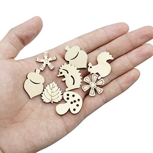 Dylan-EU 200 pièces Tranche en Bois Fleur en Bois Mixte Formes de Feuilles en Bois pour Arbre de Noël Mariage Bricolage Scrapbooking Anniversaire de Mariage Décoration de Table