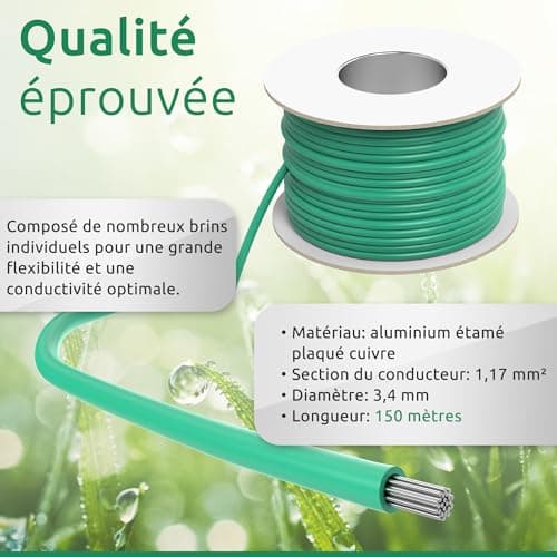 ECENCE Câble Robot Tondeuse Compatible avec Tous Les Robots faucheurs Courants 150m de Longueur, Fil peripherique Robot Tondeuse Ø 3,4mm Section de conducteur de 1,17mm