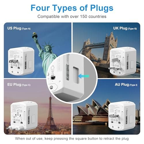 Adaptateur Prise Universelle Voyage International - 5 in1 Travel Adapter Internationale avec 2 USB 2 Type C et 1 AC Universel France vers UK USA Australie Thailande Japon Yioihnm