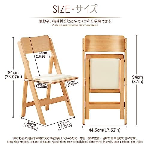 KAIHAOWIN Chaise Pliante en Bois, Chaise de Jardin avec Siège en PU Coussin, Chaise en Bois Naturel en Hêtre Naturel, Chaise Pliante en Bois pour Jardin, Balcon, Camping, Intérieur ou Extérieur
