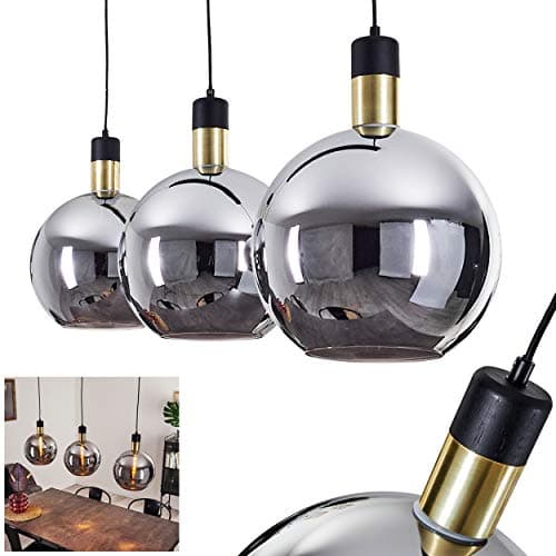Suspension Tuvalu en métal noir et verre chromé, élégante suspension retro-moderne idéale au dessus d'une table vintage, hauteur max. 160 cm, pour 3 ampoules E27, ampoule(s) non incluse(s)