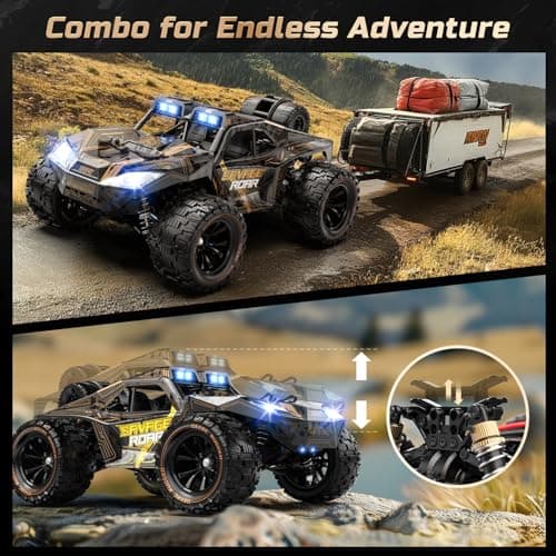 DEERC 1:14 Voiture RC Rapide Tout Terrain, Camion RC Haute Vitesse 40 km/h avec Phare LED pour garçons, Voiture télécommandée Tout-Terrain 2,4 GHz 4x4, Jouet Monster Truck, 2 Batteries