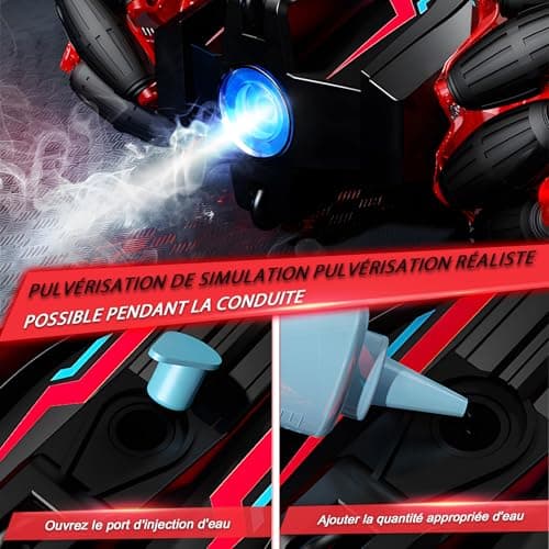 Bibykivn RC Voiture Stunt, 360°Rotation 2.4GHz Voiture Télécommandée Tout Terrain, 4WD Capteur de Gestes Jouet Voitures avec Lampe à pulvérisation LED pour 4-12 Ans Garçon Fille (Rouge)