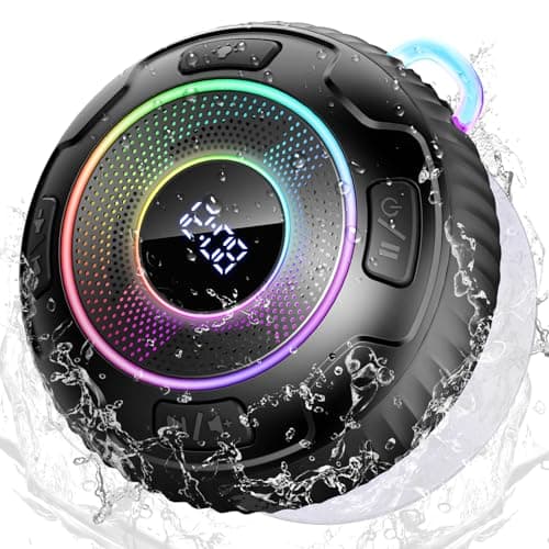 Enceinte Douche Bluetooth 5.3, Enceinte Bluetooth Etanche IP7, Haut-Parleur de Douche avec Appel Bluetooth, LED Lumière,Ventouse Puissante, 360° Stéréo Enceinte sans Fil, 10H Enceinte Portable, Noir
