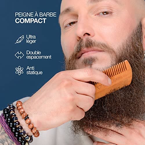 Sapiens Barbershop Kit Barbe Homme Made in France - Coffret Soin Barbe avec Huile Barbe et Baume Barbe BIO, Brosse à Barbe et Peigne, Pochette - Coffret Cadeau Homme
