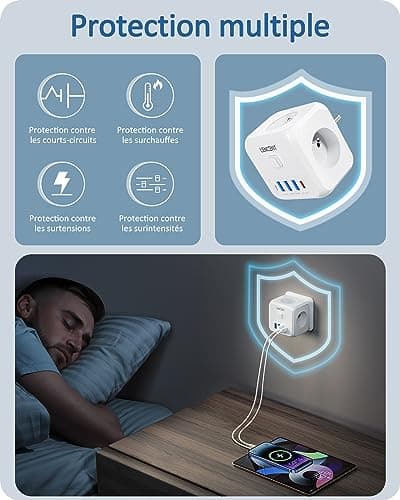 LENCENT Multiprise, 7 en 1 Murale Prise avec Multiple Secteur USB
