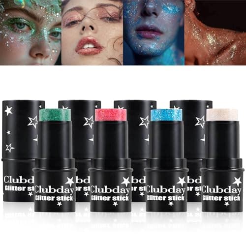 BeauFairy Bâton à Paillettes pour le Corps, 4 PCS, Body Glitter Gel, Paillettes pour le Visage, Mermaid Sequins Glitter, Fluorescent Paillette Visage Chunky Glitter Gel, pour Visage Corps Cheveux, 036