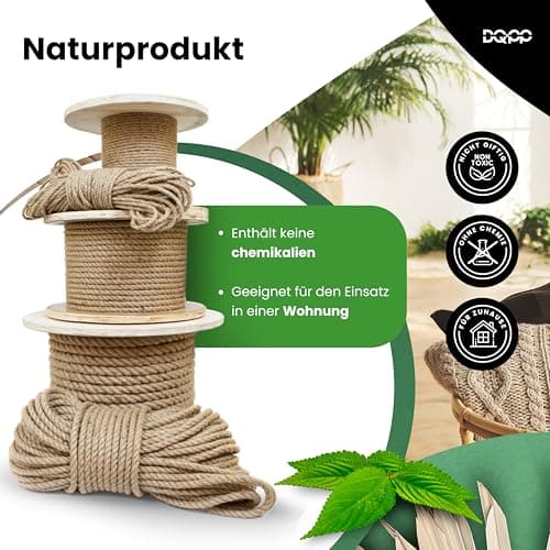 DQ-PP Corde en Jute | 5m | 46mm d'épaisseur | Naturel Fil de Jute | Ficelle de Jute | Naturelle Deco Cordelette Balancoire Jardin