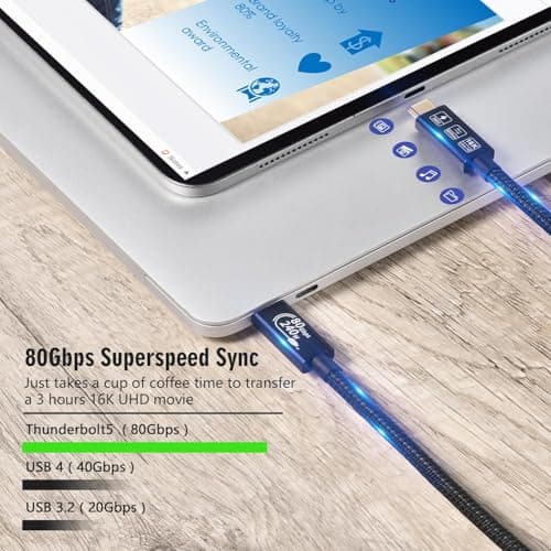 CABLEDECONN Thunderbolt 5 Rallonge 1M 3.3FT USB 4 80gbps Données Ultra - Rapides 240W Câble de Charge Rapide 16k Connexion Vidéo Ultra HD USB Type-C