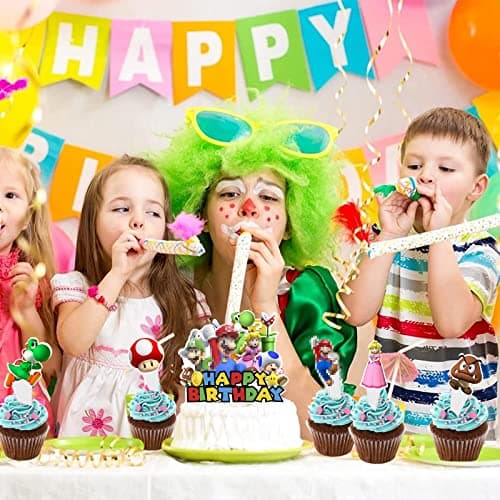 YOUYIKE Décoration De Gâteau Mario, 25 Pièces Mario Decoration Gateau Anniversaire, Decoration Gateau Enfant Mario, Toppers De Gâteau D'anniversaire Mario Pour Fête D'anniversaire D'enfants