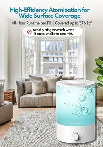 Humidificateur à Brouillard Froid MEGAWISE Pour Bébé, Chambre à Coucher, Crèche, Maison et Bureau | Vaporisateur Ultra - Silencieux à Ultrasons, Remplissage Supérieur Grand Format 3,5L