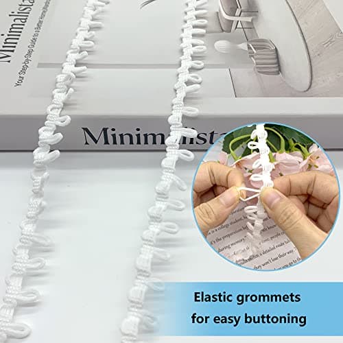 DHER Garniture de Boutonnière Ruban en Dentelle avec Bouton Cordon élastique à œillets de 18m boutonnières élastiques pour robes de mariée, boucles élastiques pour cols de femmes décorations (Blanc)