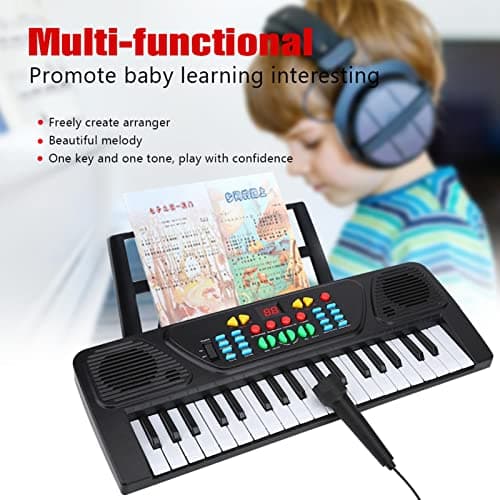 Clavier électronique à 37 touches, piano électronique multifonction avec microphone, piano pour enfants, clavier piano pour débutants, garçons filles, noir