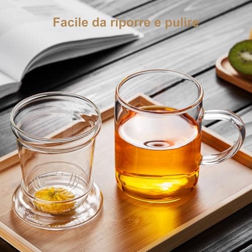 MEISINNI Tasse à Thé en Verre avec Infuseur et Couvercle, 480 ml Tasse à Thé avec Infuseur, Mug Transparent, Tasse en Verre, Cup pour Thé en Fleurs et en Vrac, Compatible avec Cuisinière à Gaz