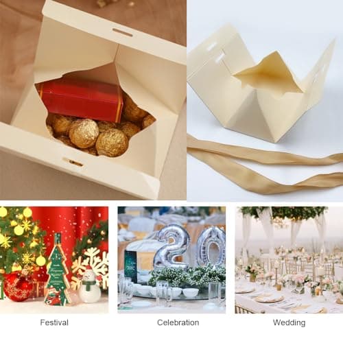 ONEBO 20 Pièces Boîte de Bonbons Mariage,Boîte Papier Cadeau,Boîtes Bonbons Papier,Boîtes à Dragées Mariage, Livré avec un ruban d'attache, Pour Cadeau De Bricolage(Champagne)