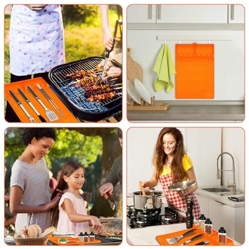 Tapis de Cuisson Barbecue, Ustensiles Barbecue Compatible avec Grille à Gaz, Tapis de Spatule en Silicone Tapis d’Etagère Latérale pour BBQ Grills Comptoirs (Orange Epais)