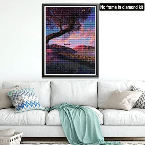 Showker 5D Kit Complet de Broderie Diamant Arbre - Peinture Diamant Paysage Rond Point de Croix - Décoration Murale pour Chambre, DIY Diamond Painting Maison 30x40 cm