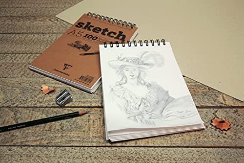 Clairefontaine 96604C Bloc Spiralé en-tête Papier Sketch - 100 Feuilles Papier Dessin Blanc au Grain Très Léger - Feuilles Détachables - A4 21x29,7 cm 90g