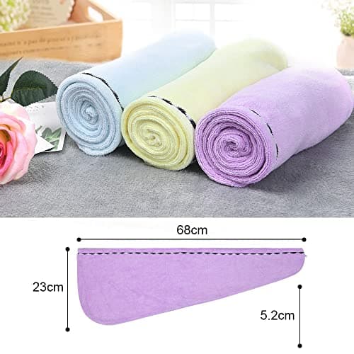 ACWOO Cheveux Serviette, 3pcs Cheveux Séchage Serviettes, Super Absorbant en Microfibre Serviette pour Cheveux Turban avec Bouton de Design Cheveux Secs Rapidement pour Femmes