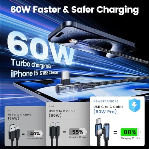 toocki Cable USB C [3M+3M] USB C vers USB C Coudé 60W, câble de charge USB tressé en nylon durable compatible avec iPhone 15 Plus Pro Max MacBook Pro iPad Galaxy S24 Plus Ultra S23
