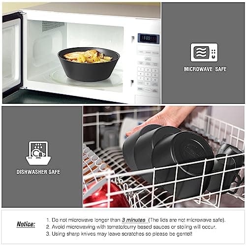 Greentainer Lot de 6 grands bols à céréales incassables avec couvercles – 750ml en plastique léger – Passe au lave-vaisselle et au micro-ondes – pour céréales, salade, soupe, nouilles, Gris