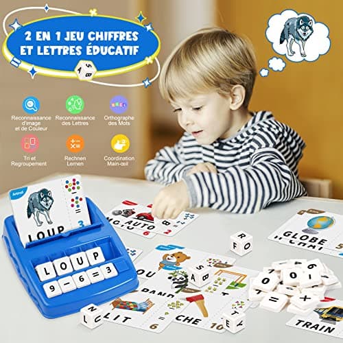 Joozmui Jeux Educatif 3 4 5 6 7 8 Ans, Jouet Fille 3-8 Ans Cadeau Enfant 3-6 Ans Garçon Apprendre a Lire Jeux de Societe Française Lettre Scrabble