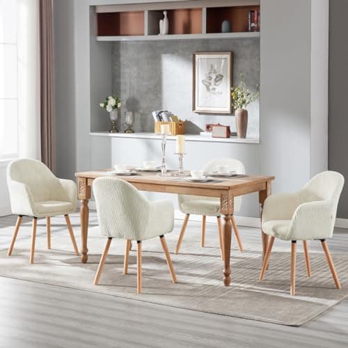 WOLTU Chaise de Salle à Manger, Lot de 2 Chaises, Chaise Ergonomique, Chaise de Cuisine avec Accoudoirs, Chaise Rembourrée avec Pieds en Bois Massif, en Velours Côtelé, Beige, EZS26cm-2
