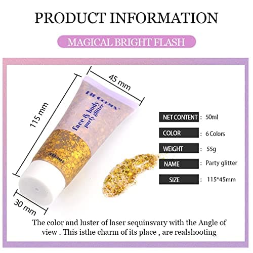 GL-Turelifes Chunky Glitter Gel Glitter Body Gel Festival Glitter Cosmétique Visage Cheveux Ongles Maquillage Sirène Paillettes Liquide Fard À Paupières Longue Durée Étincelant 50 ml (#09 Vert)