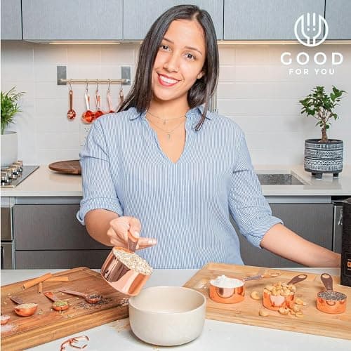 Lot de 9 pièces de tasses et cuillères à mesurer de cuisine et pâtisserie, en acier inoxydable cuivre chromé, avec mesures gravées, pour ingrédients secs ou liquides