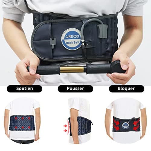 Ginekoo Ceinture de décompression pour le dos – Ceinture de traction à air de la colonne vertébrale pour soutien lombaire et douleurs lombaires – Ceinture de traction lombaire – Bleu (73,7 à 124,5 cm)
