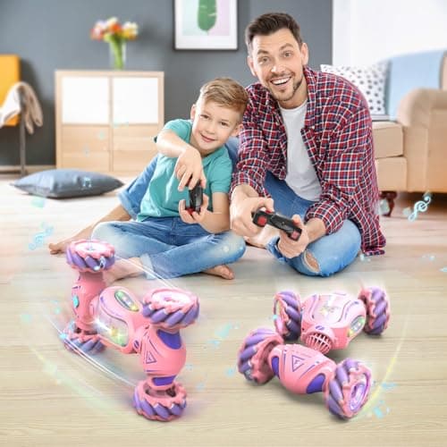 Nitigo Voiture Télécommandée Fille, 4x4 Voitures Telecommandé Enfant Tout Terrain 360° Rotation Stunt, 2.4 GHz Drift Voiture RC avec la Main, Jouet Cadeau Garcon 6 7 8 9 10 11 12 Ans Rose